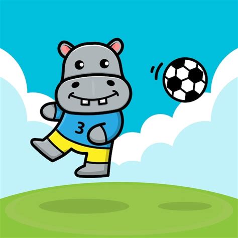Premium Vector Cute Hippo Play Football Illustration