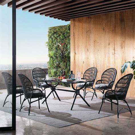 Pieces Rope Woven Outdoor Dining Set With Wingback Chair And Trestle