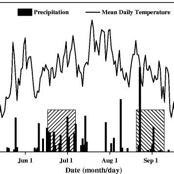 Daily Precipitation Bars And Air Temperature Lines During The Whole