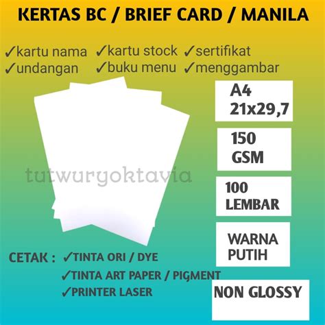 Kertas Bc 150 Gsm Bc 150 Gram A4 Putih 100 Lembar Lazada Indonesia