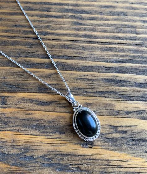 Black Onyx Necklace Delicate Black Onyx Necklace Boho Oval Etsy