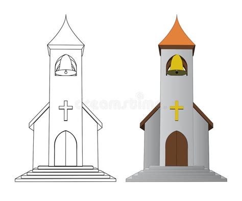 Color in and Line Drawing Church with Bell Vector Stock Vector ...