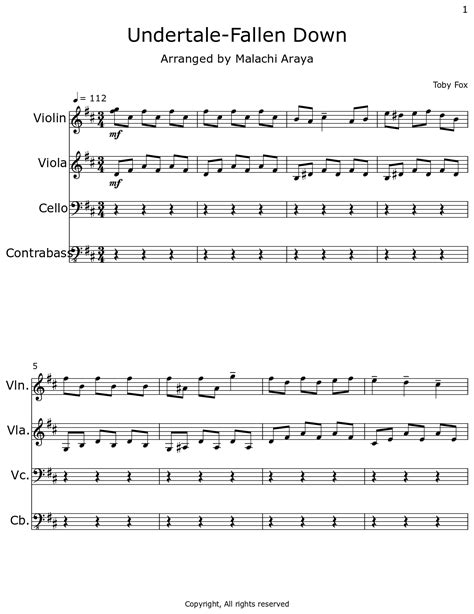 Undertale Fallen Down Sheet Music For Violin Viola Cello Contrabass