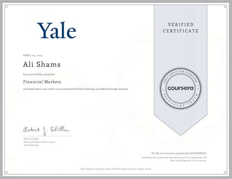 yale financial market certificate
