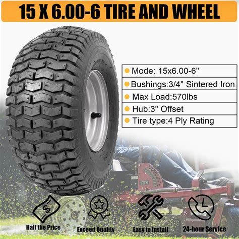 Snapklik 15x6 00 6 Lawn Mower Tires 4 Ply Tubeless Front Tire