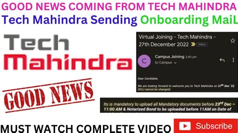 Tech Mahindra Sending Virtual Onboarding Date Dec For Batch