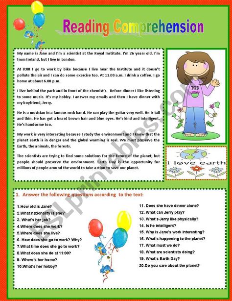 Reading Comprehension Th Form Esl Worksheet By Thumbelina