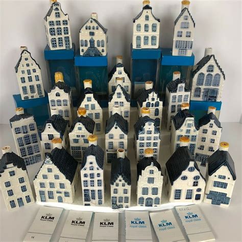 Klm Houses Blue Delft Pottery Dutch Canal Gin Bottles Boxed Anne