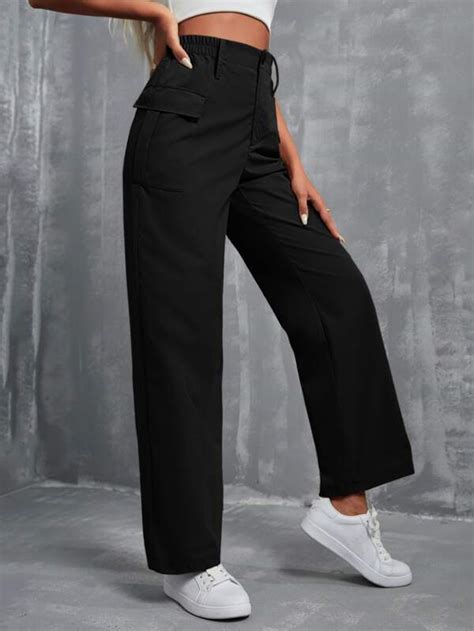 Shein Ezwear High Waist Flap Pocket Cargo Trousers Shein Uk