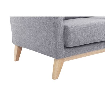 Canapé Scandinave Déhoussable 2 Places En Tissu Gris Clair Et Bois