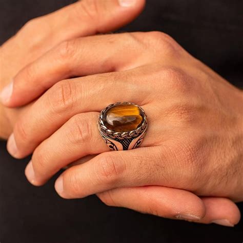 Buy Tiger Eye Silver Men Ring Brown Gemstone Handmade Mens Ring