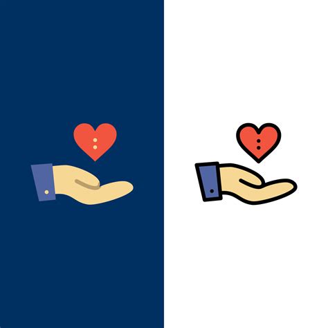 Charity Donation Giving Hand Love Icons Flat And Line Filled Icon Set