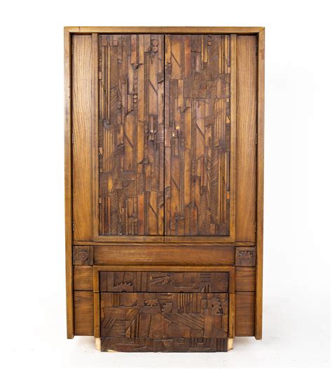 Paul Evans Style Lane Pueblo Brutalist Mcm Walnut Armoire Gentlemans Chest For Sale At 1stdibs