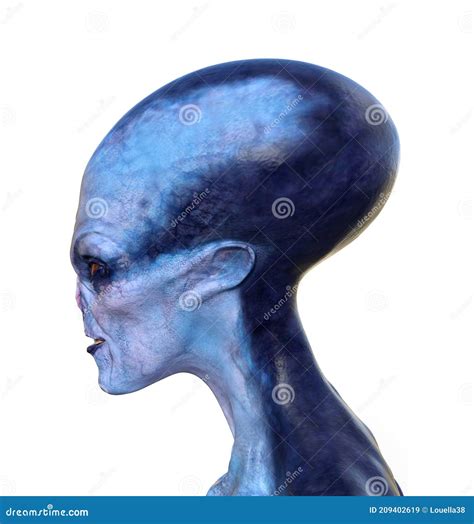 Illustration Of The Head And Neck Of A Blue Alien With Mouth Slightly