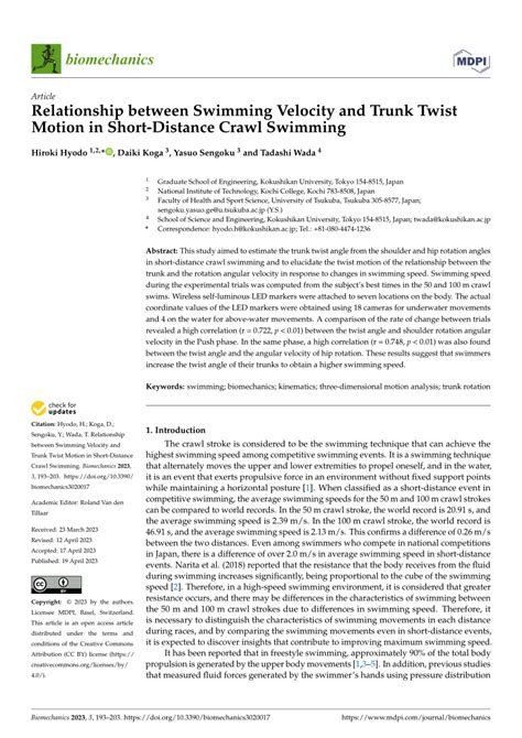 Pdf Relationship Between Swimming Velocity And Trunk Twist Motion In