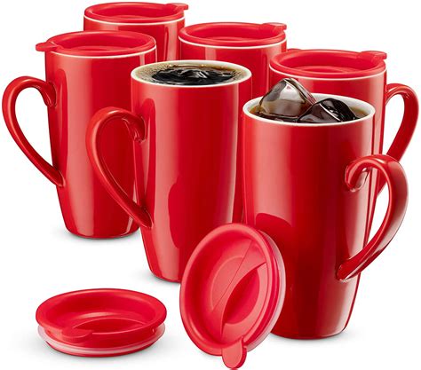 Mitbak Pack Ceramic Coffee Mug Set With Lids Ounce Large Red