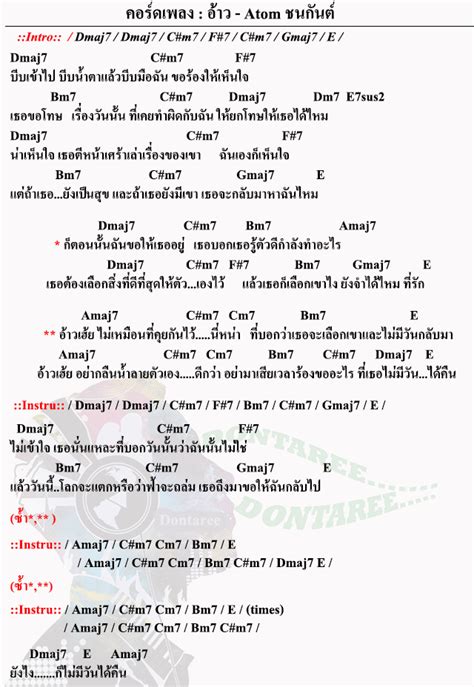 คอร์ดเพลง อ้าว Atom ชนกันต์ คอร์ดเพลง เนื้อเพลง คอร์ดกีต้า