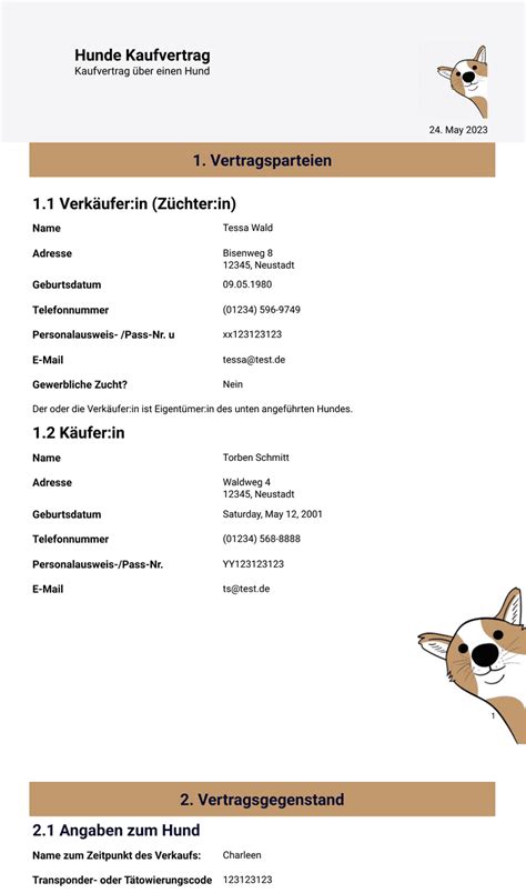 Hunde Kaufvertrag PDF Vorlagen Jotform