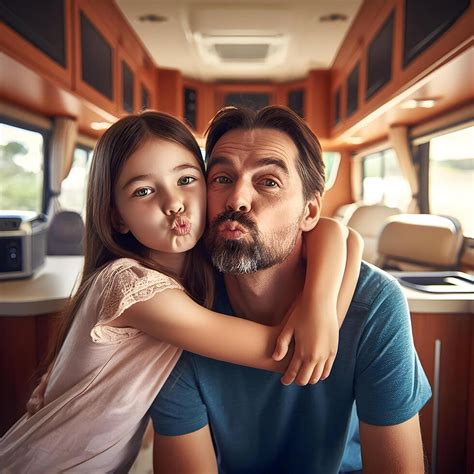 Ai Generated Dad And Daughter Gummy Faced Inside The Motor Home