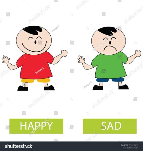 Happy Sad Antonyms Word Card Flat Stock Vector (Royalty Free ...