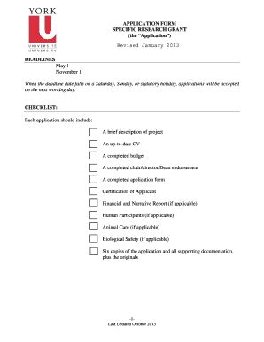 Fillable Online Yorku Application Form Specific Research York