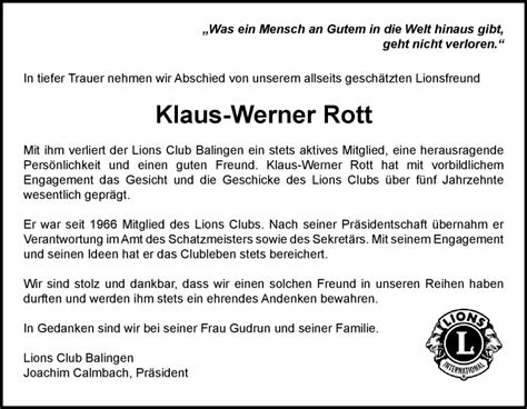 Traueranzeigen von Klaus Werner Rott Schwarzwälder Bote Trauer