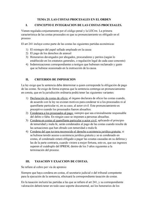 Tema Pauntes Tema Las Costas Procesales En El Orden I