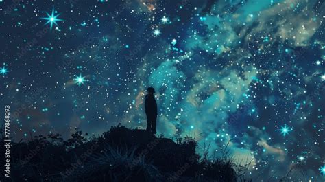 Person Gazing At An Awe Inspiring Starry Universe A Silhouette Of A Single Person Standing