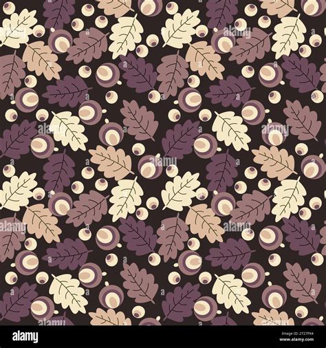 Seamless Floral Pattern With Autumn Oak Leaves And Nuts Vector