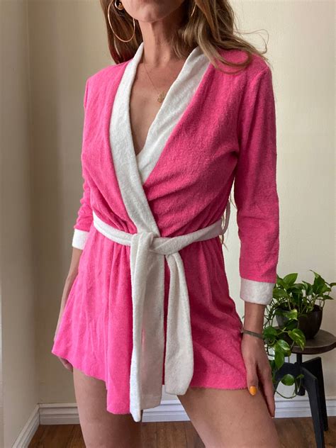 70s 80s Terry Cloth Short Bath Robe Etsy