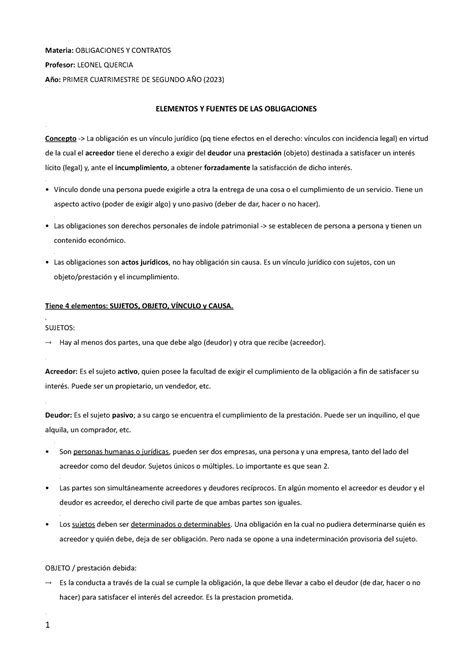 Obligaciones Y Contratos Primer Parcial Materia OBLIGACIONES Y