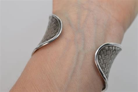 Satin Silver Basket Weave Cuff Bracelet For Sale At 1stdibs