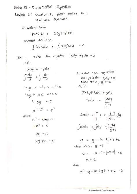 Solution Differential Equations Variable Separable Solved Problems