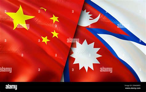 China and Nepal flags. 3D Waving flag design. China Nepal flag, picture ...