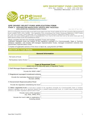 Fillable Online GPS INVEST SELECT FUND APPLICATION FORM FORM 3 Fax