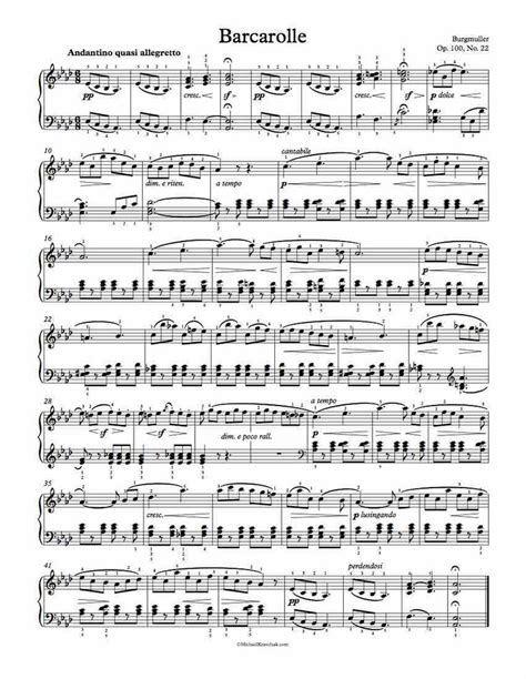 Free Piano Sheet Music Barcarolle Op 100 No 22 Burgmuller Enjoy