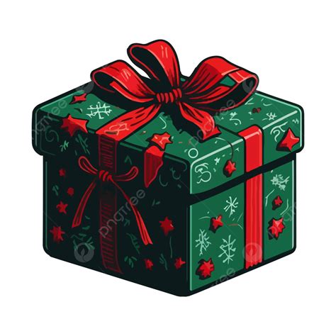 Caja De Regalo Verde De Navidad Con Ilustraci N De Lazo Rojo Vector Png