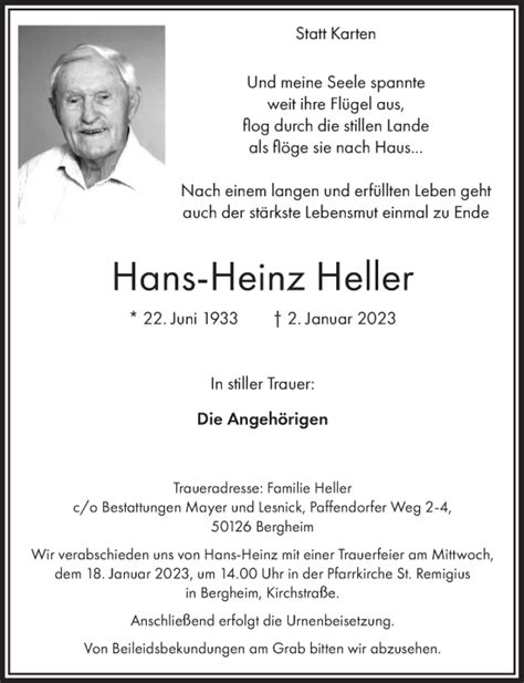 Traueranzeigen Von Hans Heinz Heller WirTrauern