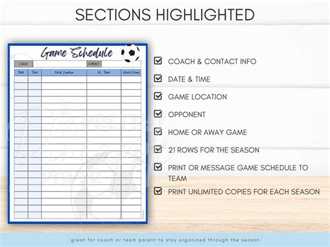 Editable Soccer Game Schedule Template, Instant Digital Download to ...