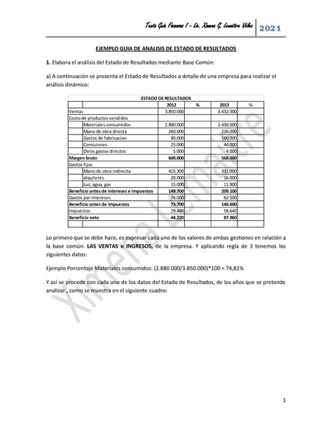 Ejemplo Guia De Estado DE Resultados 2021 EJEMPLO GUIA DE ANALISIS DE