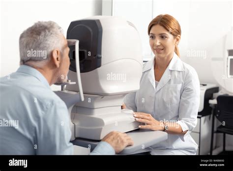 Eye Doctor Consultation Grey Haired Retired Man Having Eye Doctor