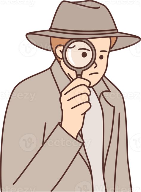 Man Detective Use Magnifying Glass To Investigate Crime Scene Or