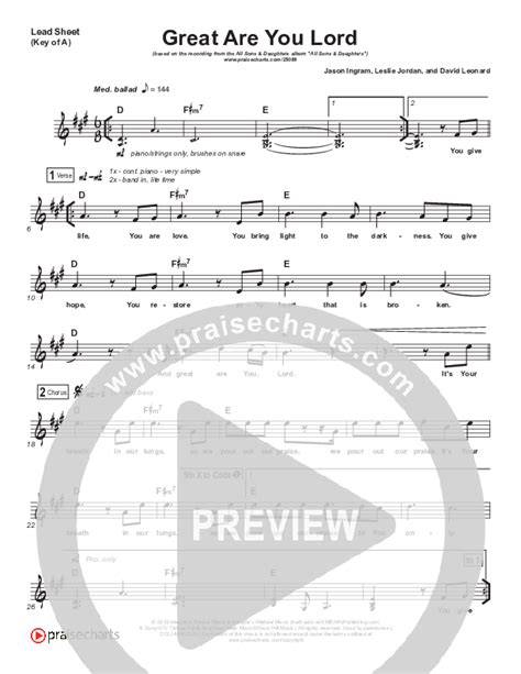 Great Are You Lord Sheet Music Pdf All Sons And Daughters Praisecharts