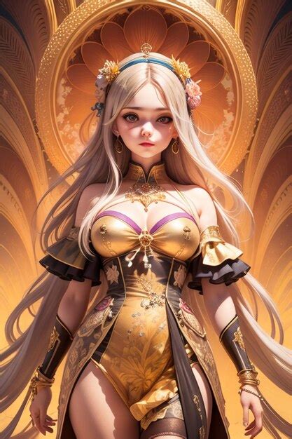 Premium Ai Image A Girl With White Hair And Gold Dress With A Gold