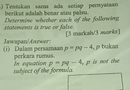 Solved I Tentukan Sama Ada Setiap Pernyataan Berikut Adalah Benar