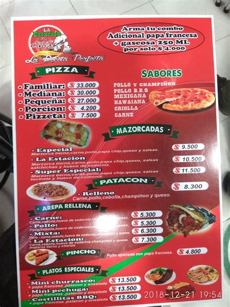 Menu At La Estacion De La Pizza Restaurant Bogot