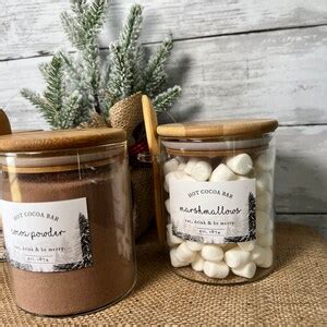 Christmas Home Decor Hot Cocoa Bar Canisters Mini Hot Cocoa Glass Jars Hot Chocolate Decor