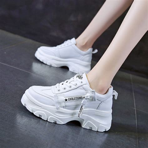 Ruru Korean Rubber Shoes For Women White Fashion Sneakers Thick Bottom