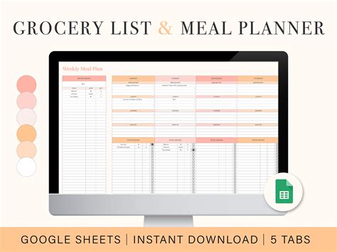 Weekly Meal Planner And Grocery List Google Sheets Digital Ireland