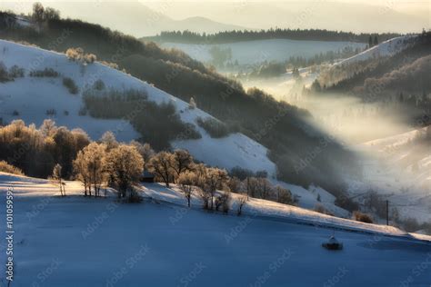 sunrise  winter morning  transylvanian hills holbav brasov